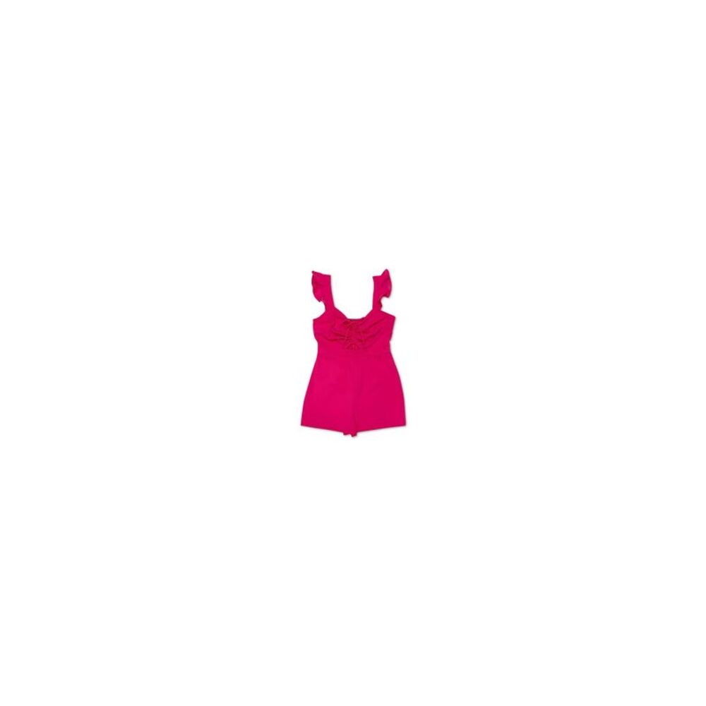 BAR III Womens Pink Cut Out Ruched Tie Flutter  Straight leg Romper 14